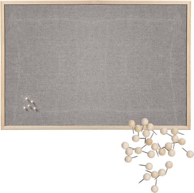 Prikbord incl. 30x punaises - 60 x 80 cm - lichtgrijs - textiel - hout