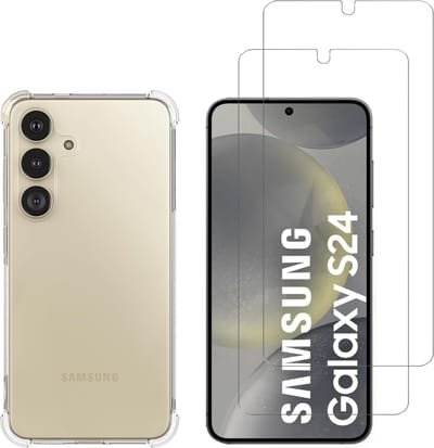 Hoesje voor Samsung Galaxy S24 backcover Shockproof siliconen Transparant en 2 stuks Screenprotector Gehard Glas