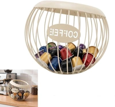Grote opbergdoos voor koffiecapsules met metalen houder - Organizer voor koffiepods voor keukenblad, ruimtebesparend en stijlvol