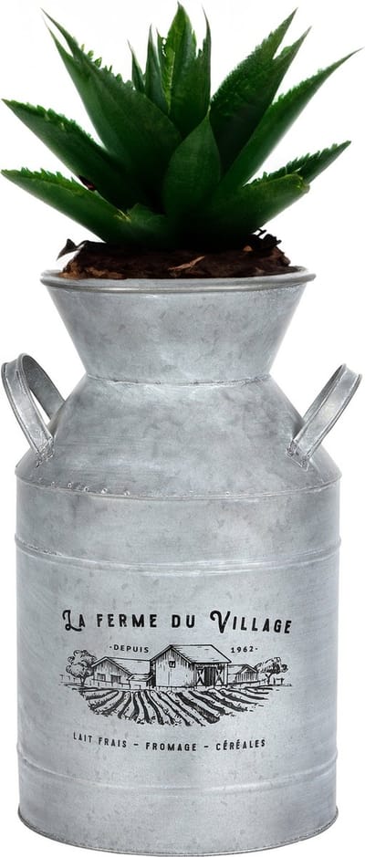 Sunnydays Melkbus vorm vaas/container - Zink - zilvergrijs - 22 x 37 cm - decoratie of plantenbak