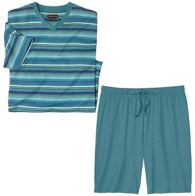 ATLAS FOR MEN - Gestreepte zomerpyjama met V-hals Santorin - Heren - Verkrijgbaar in grote maten - M
