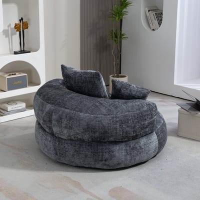 Lemlit Grijze Chenille Lazy Lounger Zitzak 108x108x52 cm met Hoge Rugleuning en 3 Kussens – Binnen & Buiten – Eenpersoons Gaming Stoel