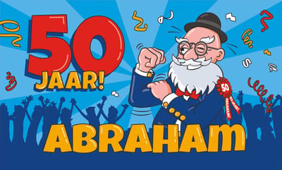 LUQ – Gevelvlag Abraham 50 – 150x90cm – XXL Polyester Vlag – Feestdecoratie Binnen & Buiten Versiering – Direct Ophangen