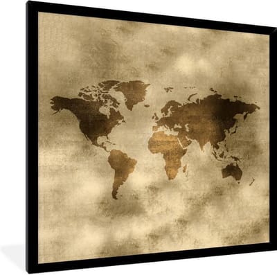 Fotolijst incl. Poster - Wereldkaart - Papyrus - Antiek - 40x40 cm - Posterlijst