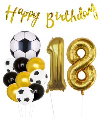 Cijfer Ballon 18 | Snoes Champions Voetbal Plus - Ballonnen Pakket | Goud en Zwart