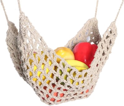 Fruithangmat - Macramé hangmat - Keuken Organisatie - Handgeweven katoen - 68 cm lengte - Beige