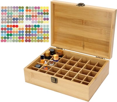 Houten Opbergdoos voor Etherische Olie, 35 Slots voor 25 x 5ml of 10ml Flesjes - Veilig en Ruimtebesparend Oplossing voor Aromatherapie en Geuroliën
