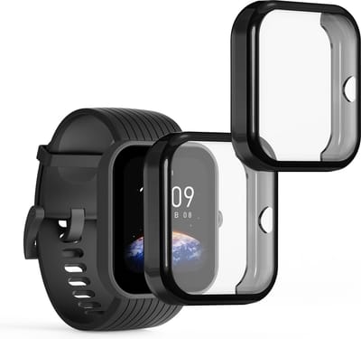 kwmobile 2x smartwatch hoes geschikt voor Huami Amazfit Bip 3 / Bip 3 Pro hoesje - Siliconen sporthorloge cover - Activity tracker case in zwart / transparant