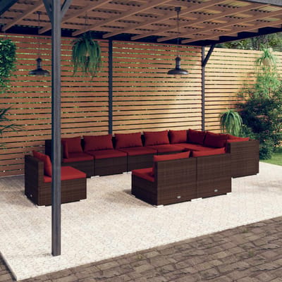 vidaXL - 10-delige - Loungeset - met - kussens - poly - rattan - bruin