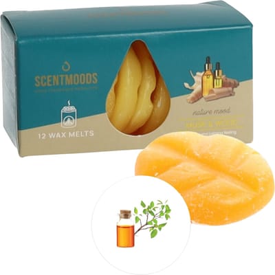 Scentmoods Musk & Wood Geurchips - Geurblokjes - Huisparfum - Geurchips - Waxmelts - Geschikt voor Geurbrander en Waxbrander - 12 Stuks