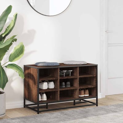 vidaXL - Schoenenbank - 84x40x53,5 - cm - bewerkt - hout - en - metaal - bruin - eiken