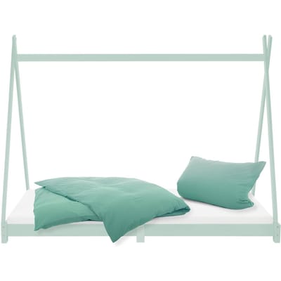 Kinderbed Tipi 90x200 cm mint van grenenhout incl. matras H-16cm houten bed met lattenbodem ML design