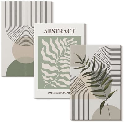 Wallfluent Set van canvas schilderijen - Botanische abstracties in rustieke boho-stijl Canvas Schilderijen Set - set 3 stuks 20x30 cm - Groente Set van Canvas Prints - Abstractie Canvas Kunst Set - Boheemse Canvas Kunst Set