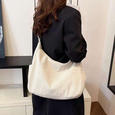 Crossbody Bag schoudertas voor dames, middelgroot, corduroy, halve maan, tas, hobo bag, shopper, tas, dames, buideltas, stoffen tas, schoudertas voor college, school, werk, reizen, winkelen