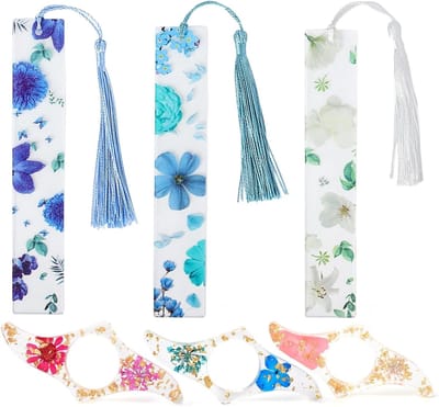 Set van 6 Stukjes Hars Boekenleggers met Gedroogde Bloemen, Aesthetic Boekenaccessoires en Pagina-Houders voor Lezers en Docenten