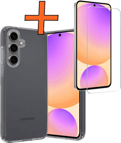 Hoes - Met Screenprotector - Geschikt voor Samsung Galaxy S24 FE - Sterk & Shockproof - Back Cover - Siliconen Case - Telefoon Hoes - Transparant