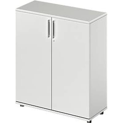 Draaideurkast TETRIS WOOD – B 1000 x D 421 x H 1160 mm (hoogte inclusief glijders) – 3 OH - lichtgrijs – ons merk Schäfer Shop Genius