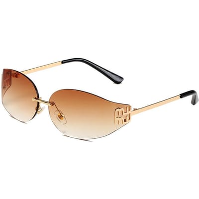 Randloze Ovalen Zonnebril Dames UV400 Oversized Gegradueerde Zwarte Glazen Metalen Frame Punk Bril Vrouwelijk