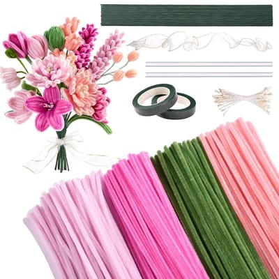 400 Stuks Pijpenragers voor Creatief Gebruik - Bloemenset in 4 Kleuren voor DIY Boeketten en Decoraties, Perfect voor Kerstcadeaus en Ambachten