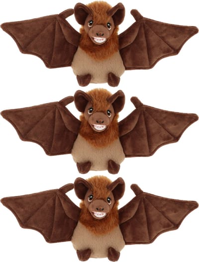 Keel Toys pluche vleermuis knuffeldier - 3x - bruin - vliegend - 15 cm