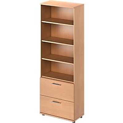 Schäfer Shop Genius Combikast TETRIS WOOD, 6 ordnerhoogten, H 2270 mm, 2 hangmappenladen, hoogte incl. glijders, beukenpatroon