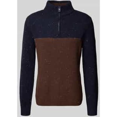 Tom Tailor - Troyer gebreide trui met mix van structuren - Maat XXL - navy brown color block