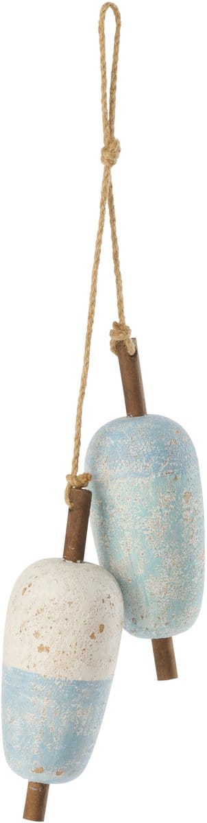 J-Line hanger Boei - hout - naturel/blauw - 2 stuks