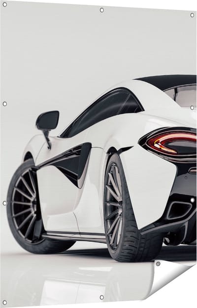 Gards Tuinposter Witte Sportwagen Auto - 90x120 cm - Tuindoek - Tuindecoratie - Wanddecoratie buiten - Tuinschilderij