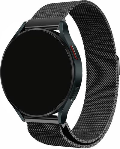 Stravo Smartwatch Milanees bandje 20mm – Zwart – Geschikt voor Samsung Galaxy Watch 7/6/5/4, Garmin Forerunner 70/170/55/165/245 & Vivoactive 6/5/3 – Luxe Milanese Horlogebandje