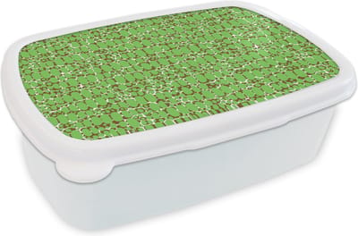 Broodtrommel Wit - Lunchbox - Brooddoos - Krokodil - Structuur - Patronen - Groen - 18x12x6 cm - Volwassenen
