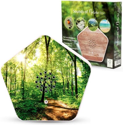 Natuurgeluidenbox met Vogelzang, Beekfluisters, Bergweiden en Zeegeluiden - Bewegingssensor en Individuele Volumeregeling - Complete Set met 12 Motieven en Batterijen