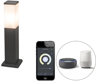 QAZQA malios - Moderne Dimbare LED Smart Staande Buitenlamp | Staande Lamp voor buiten incl. wifi met Dimmer - 1 lichts - H 45 cm - Donkergrijs - Buitenverlichting