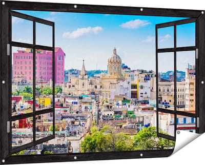 Gards Tuinposter Doorkijk Havana Stad in Cuba - 150x100 cm - Tuindoek - Tuindecoratie - Wanddecoratie buiten - Tuinschilderij