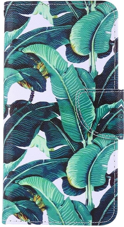 Shop4 - Samsung Galaxy A73 5G Hoesje - Wallet Case met Pasjeshouder Bananen Bladeren Groen
