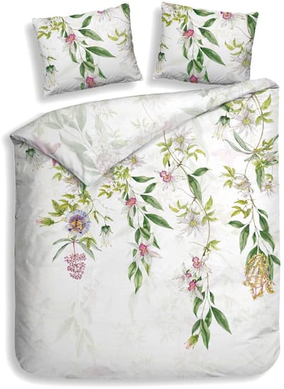 Heckettlane Dekbedovertrek Anula - Off-White - Dekbedovertrek van 100% Katoen-Satijn - Bloemen - Dekbedovertrek 200x200-220 cm - Tweepersoons - Kalpitiya