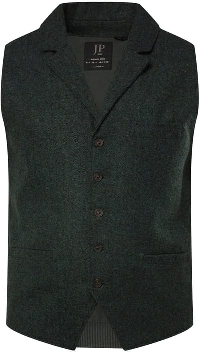 JP 1880 - Heren - Tweed gilet FLEXNAMIC® revers gebreide achterkant - Flessengroen - Maat 3XL