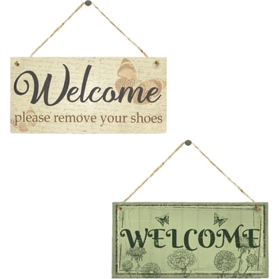 2 Panneaux de Bienvenue Amusants, Panneau de Porte d'Entrée Bienvenue/Veuillez Enlever Vos Chaussures Panneau à Suspendre, 20x 10cm 2pcs
