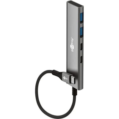 Goobay USB hub (USB-C) | 2x USB-A + 2x USB-C | USB3.0 5 Gbps | aluminium | 0,10 meter