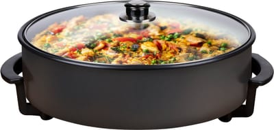 alpina Elektrische Hapjespan Ø42 cm - Multifunctionele Partypan 1500W - met Deksel en Antiaanbaklaag - Max. Temperatuur 240°C - voor Pizza, Paella, Kip, Vlees en Meer