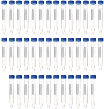 Pack van 40 Centrifugebuisjes 15 ml met Schroefdop, Gegradueerde Monsterhouders voor Laboratoriumgebruik, Plastieken Testbuizen in Blauw