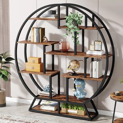 Questyr - boekenplank - ronde boekenplanken Etagere boekenkast - 63 inch industriële houten boekenplank met gespreide planken