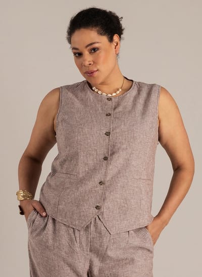 YEST CURVE Nicolette Cover ups - Coffee Brown/Off Whi - maat 1(48)