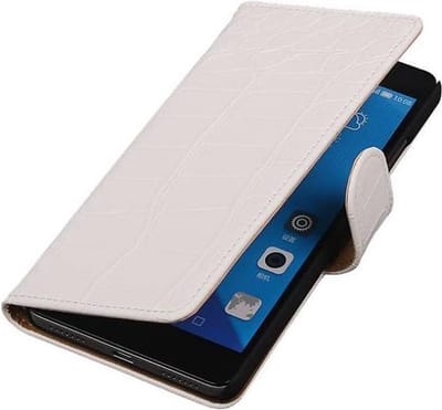 Croco Bookstyle Wallet Case Hoesje Geschikt voor Huawei Honor 7 Wit