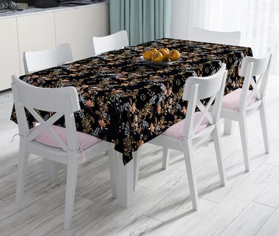 Tafelkleed 135x260 Bedrukt Velvet Textiel - Bloemen op zwart- Fluweel - Tafelkleden - Tafellaken
