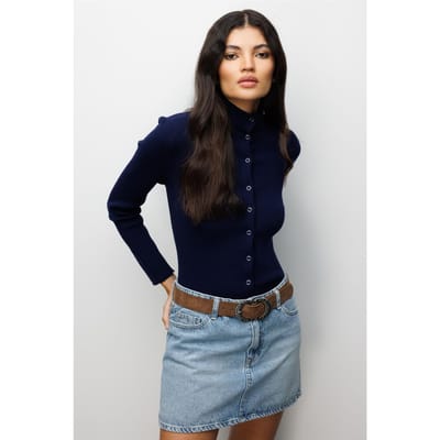 Slim Fit Halve Col Cardigan met Knopen Sluiting