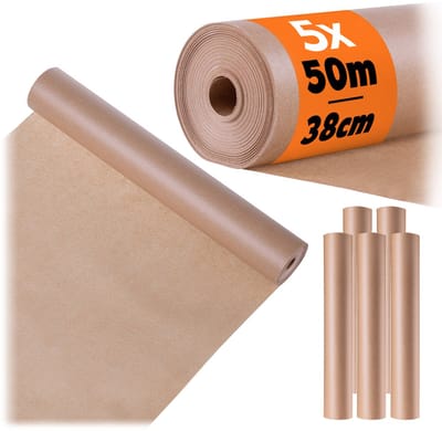 KADAX 5 x bakpapier op rol, 38 cm x 50 m, perkamentpapier met siliconencoating aan beide zijden, antiaanbak hittebestendig, bakpapier, bakaccessoires