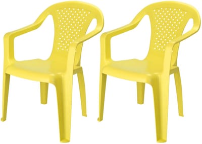 Pro Garden Stoeltjes voor kinderen - 2x - geel - 38 x 52 cm - voor binnen en buiten - kunststof - voor kinderen van 3 tot 7/8 jaar - stapelbaar