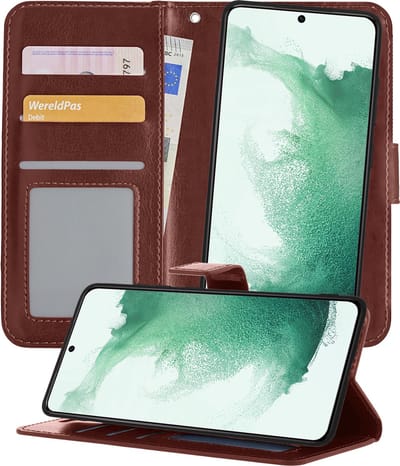 Hoesje 2 in 1 - Geschikt voor Samsung Galaxy S22 - Met Uitneembare Hard Cover - Bookcase - Wallet Case - Met Pasjeshouder - Book Case - Uitneembaar - Pashouder - Kunstleer - Bruin