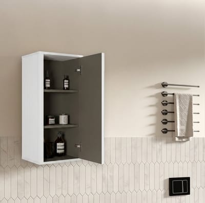 Wandkast Badkamerkast Met Geribbelde Afwerking En Ronde Hoeken Voor Badkamer En Woonruimte MDF En Multiplex Wit 36x29x75 Cm
