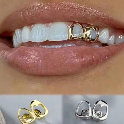 Valentijns Hart Grillz: Hip Hop Tand Sieraden, Edgy Cadeau voor Koppels & Licht Luxe Accessoire & Romantisch Randje Cadeau & Hip Hop Mode Grillz & Cadeau one-size zilver